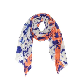 100% Australian Wool Print Scarf White Blue and Orange