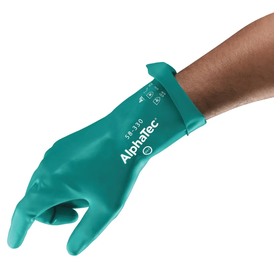 ALPHATEC 58-330 MEDDTY 26MIL NITRPALM GAUNT-58-330 AQUADRI™ Medium-Duty Nitrile Gloves, Gauntlet Cuff, Soft Foam Lining, Green