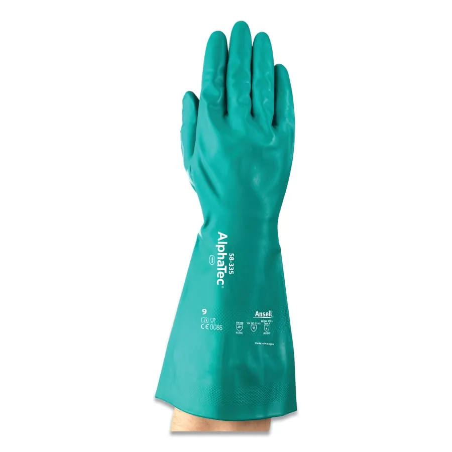 ALPHATEC 58-335 HVYDTY 31MIL NITRPALM GAUNT-58-335 AQUADRI™ Heavy-Duty Nitrile Gloves, Gauntlet Cuff, Soft Foam Lining, Green