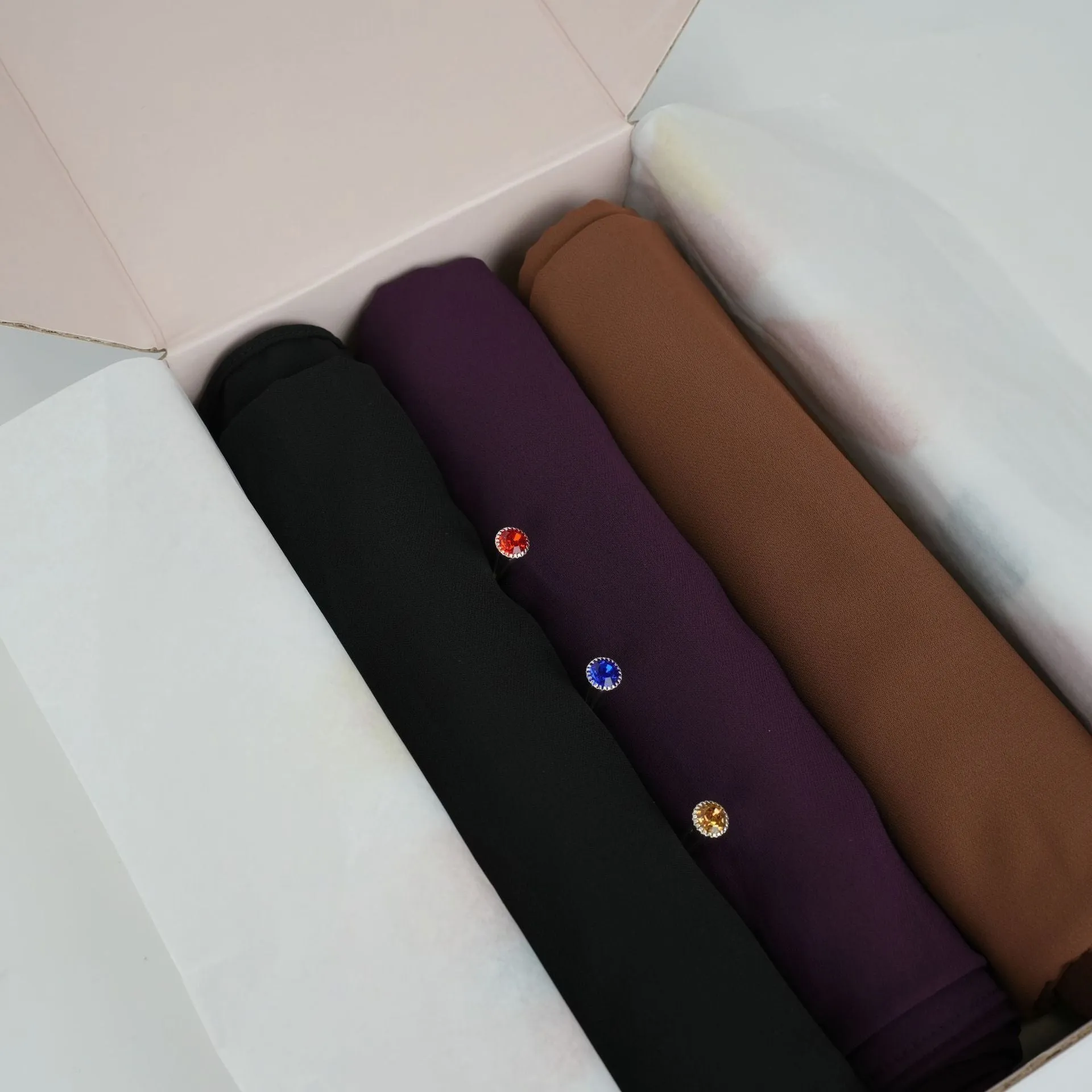 bf002 Gift box 6-piece set solid color diamond-shaped messy chiffon long scarf right angle curled chiffon headscarf hijab  plain hijab  hijab/tudung