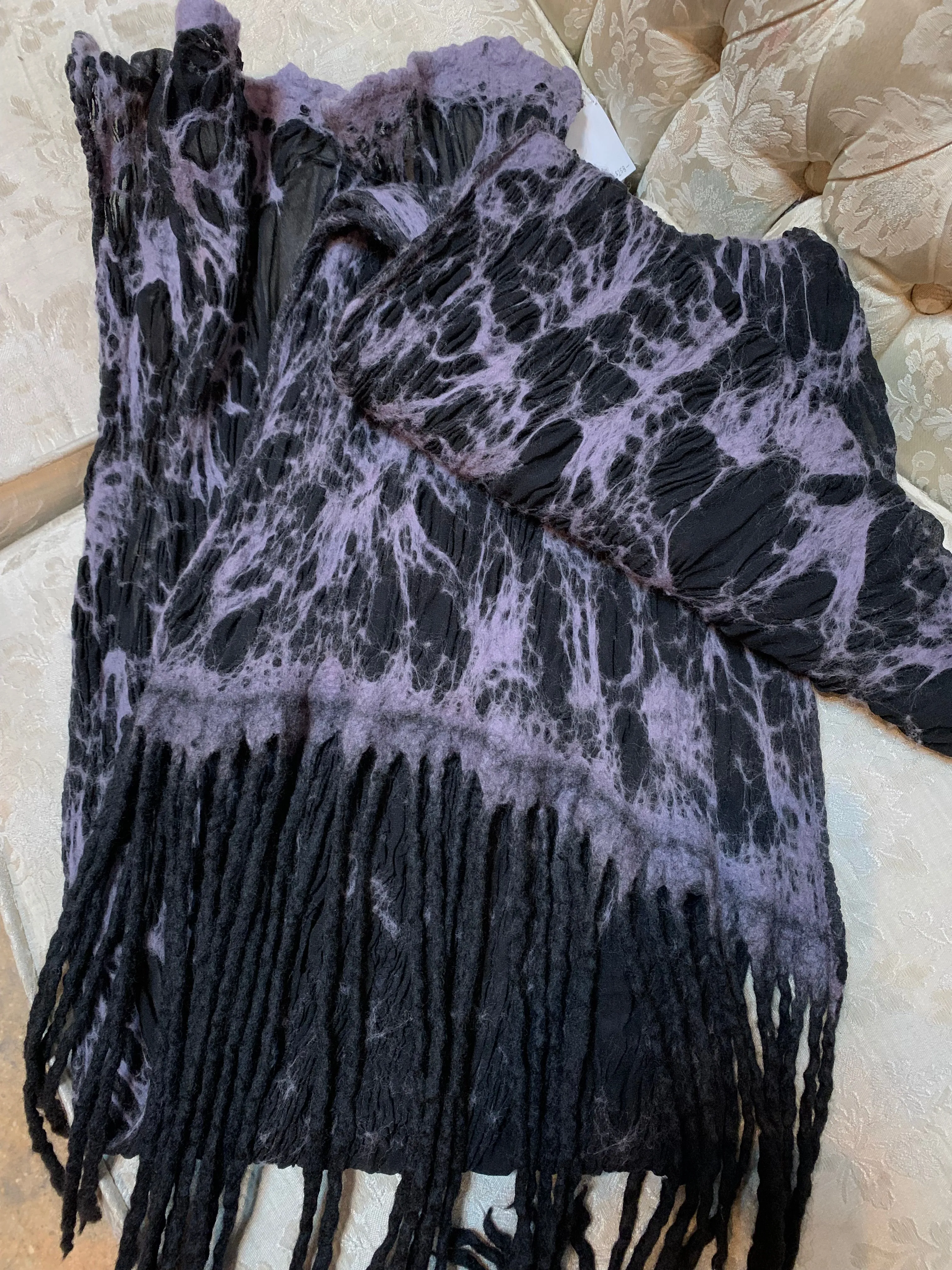 BlckBts Felted Wrap Scarf with Dread Fringe- Black   Lavender