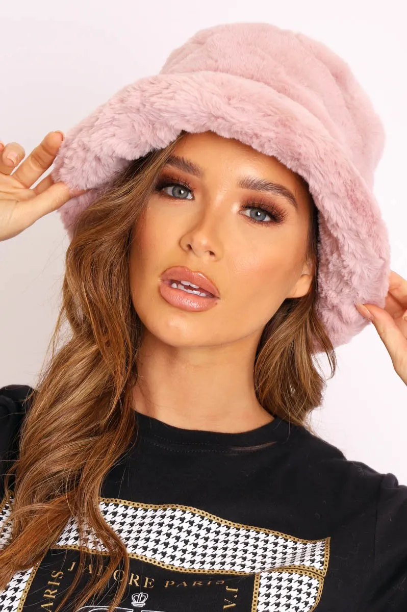 Blush Faux Fur Bucket Hat - Hally