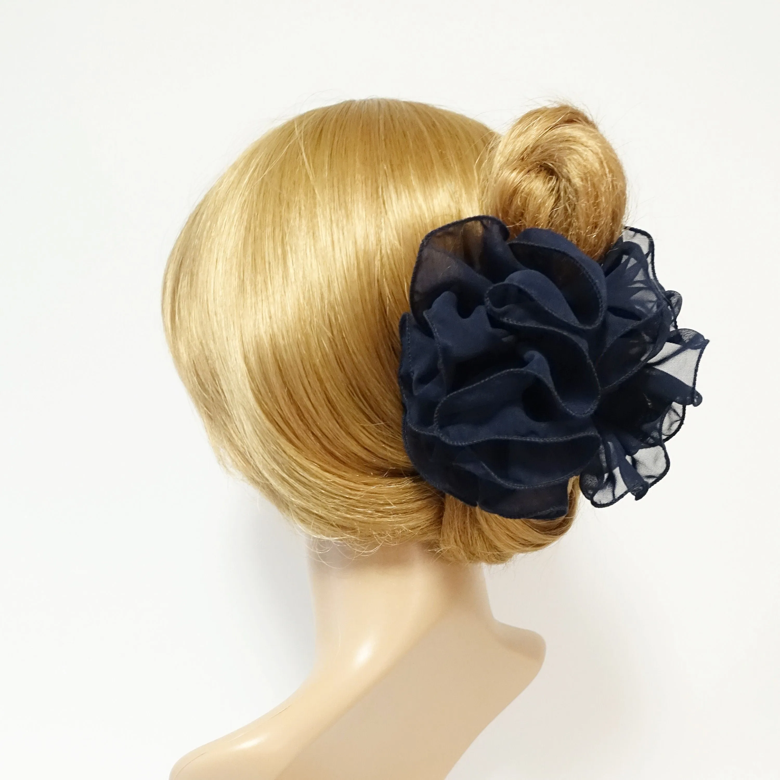 chiffon ruffle wave hair claw solid color wave flower hair jaw clamp