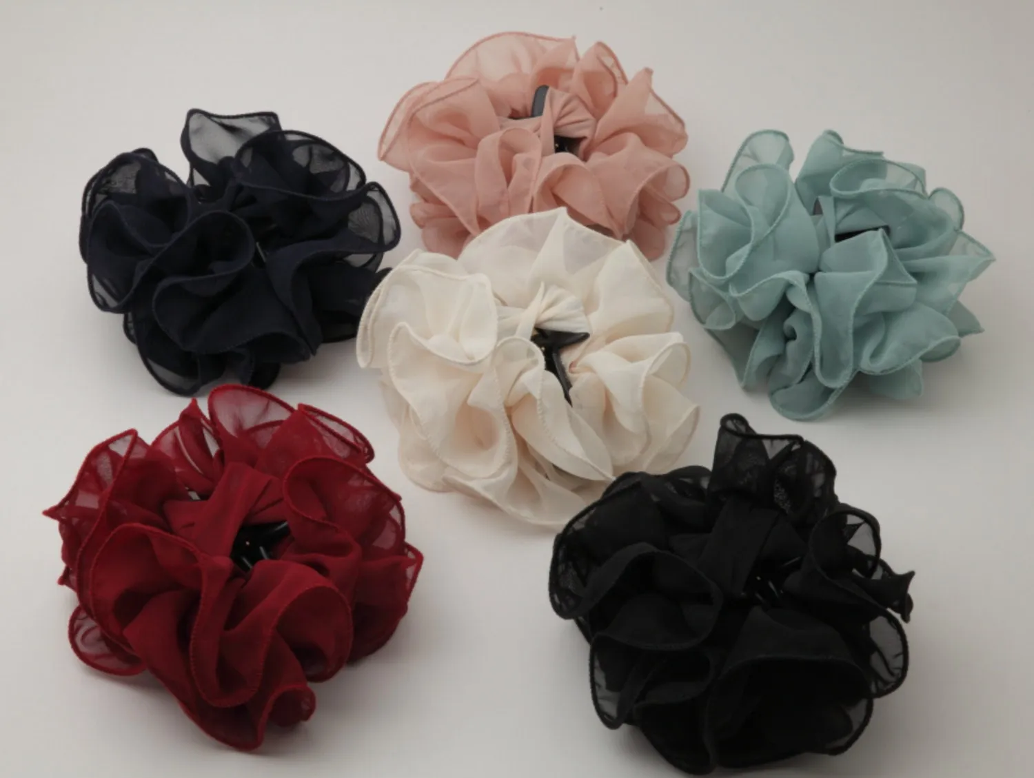 chiffon ruffle wave hair claw solid color wave flower hair jaw clamp