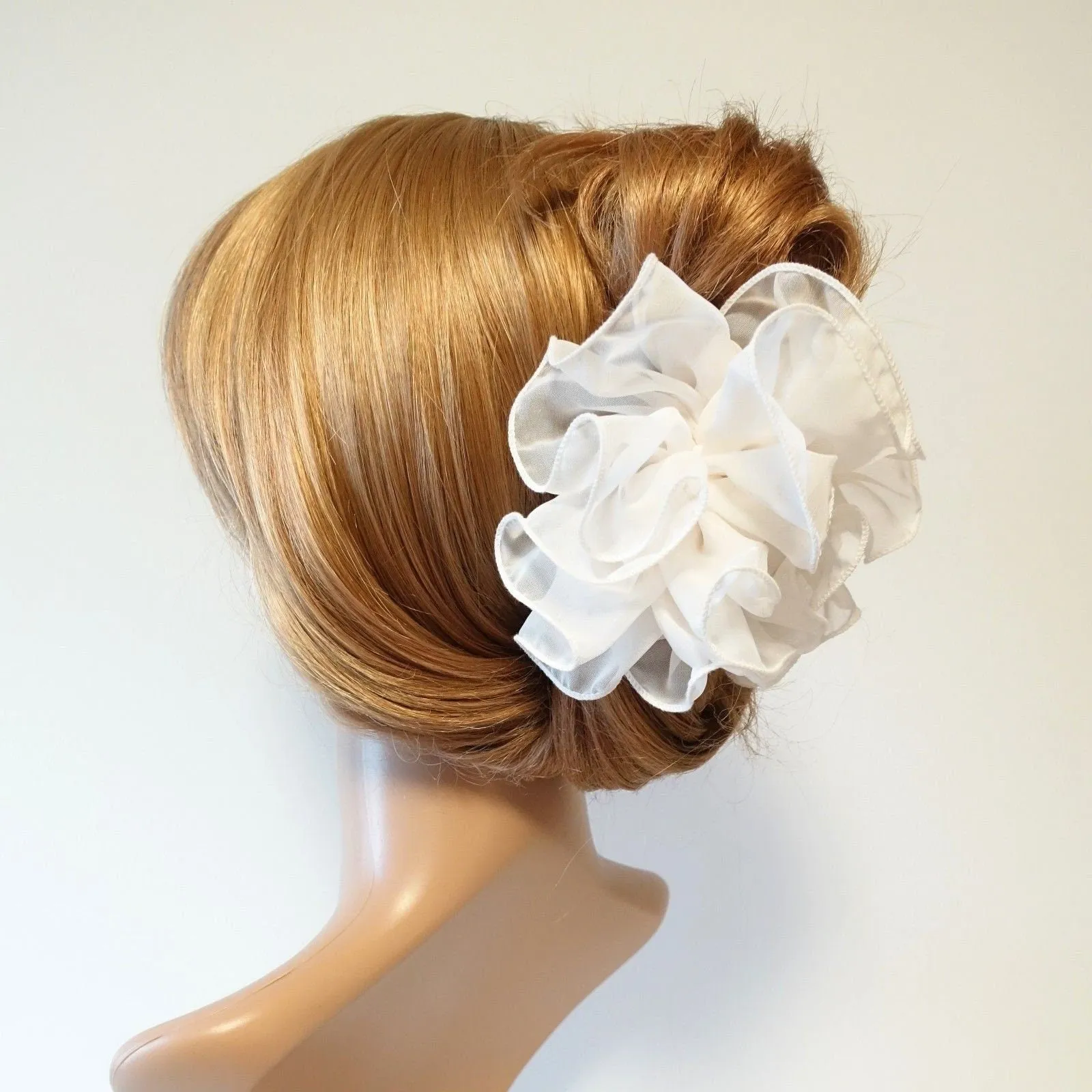 chiffon ruffle wave hair claw solid color wave flower hair jaw clamp