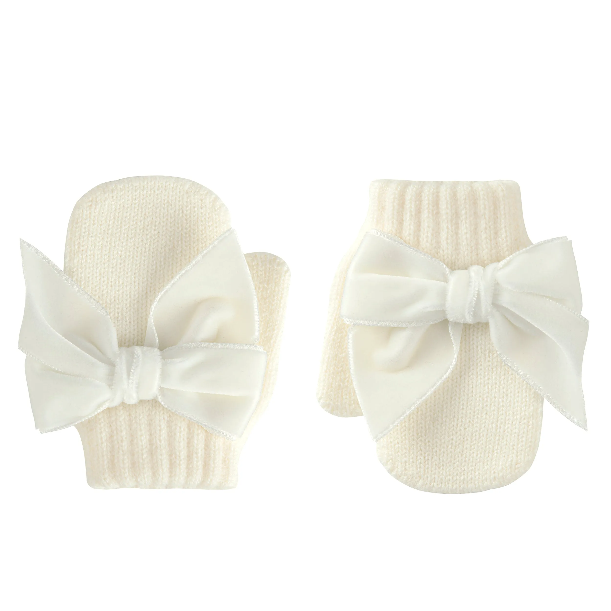 Condor Cream mittens with velvet bow