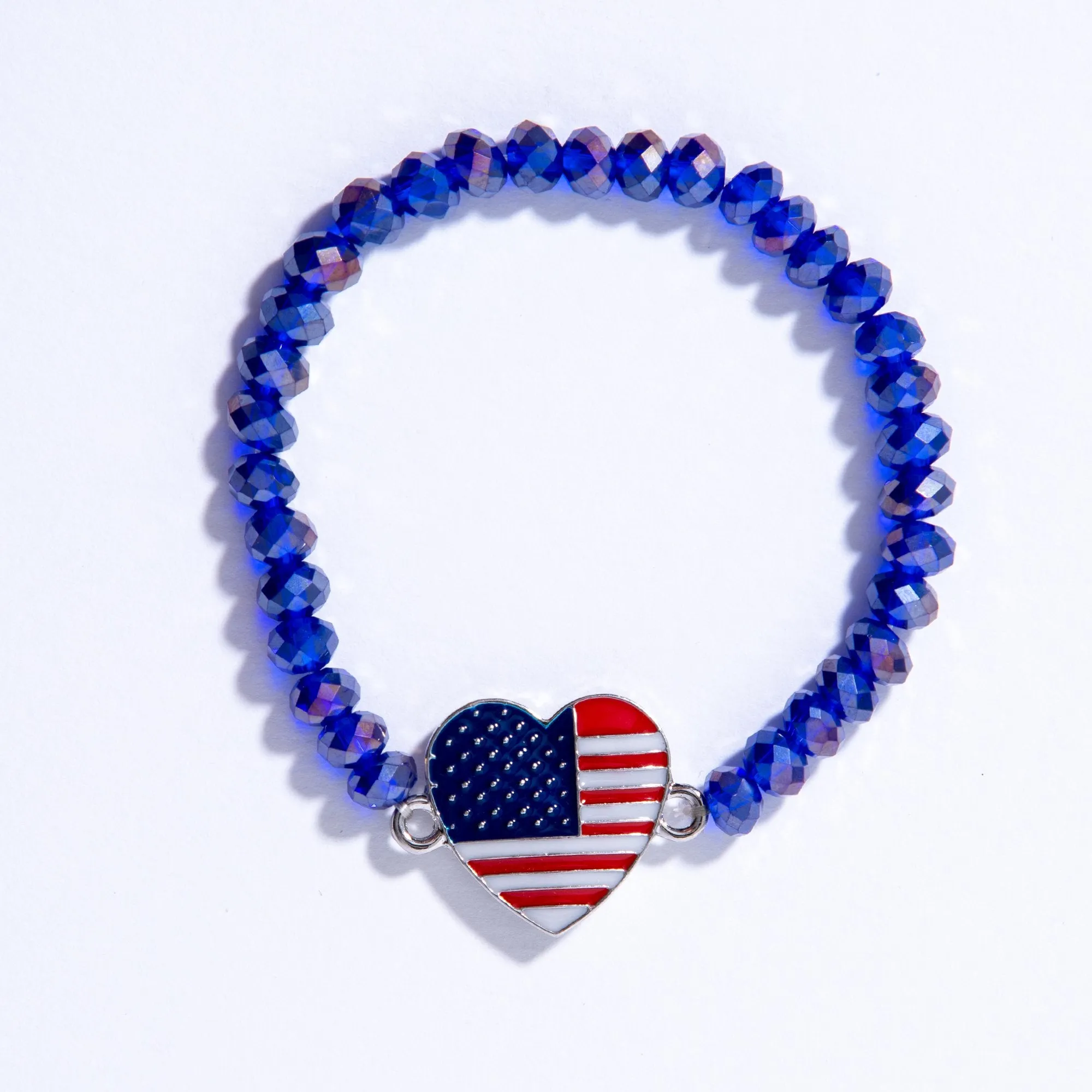 Crystal Bracelet with American Flag Heart Charm