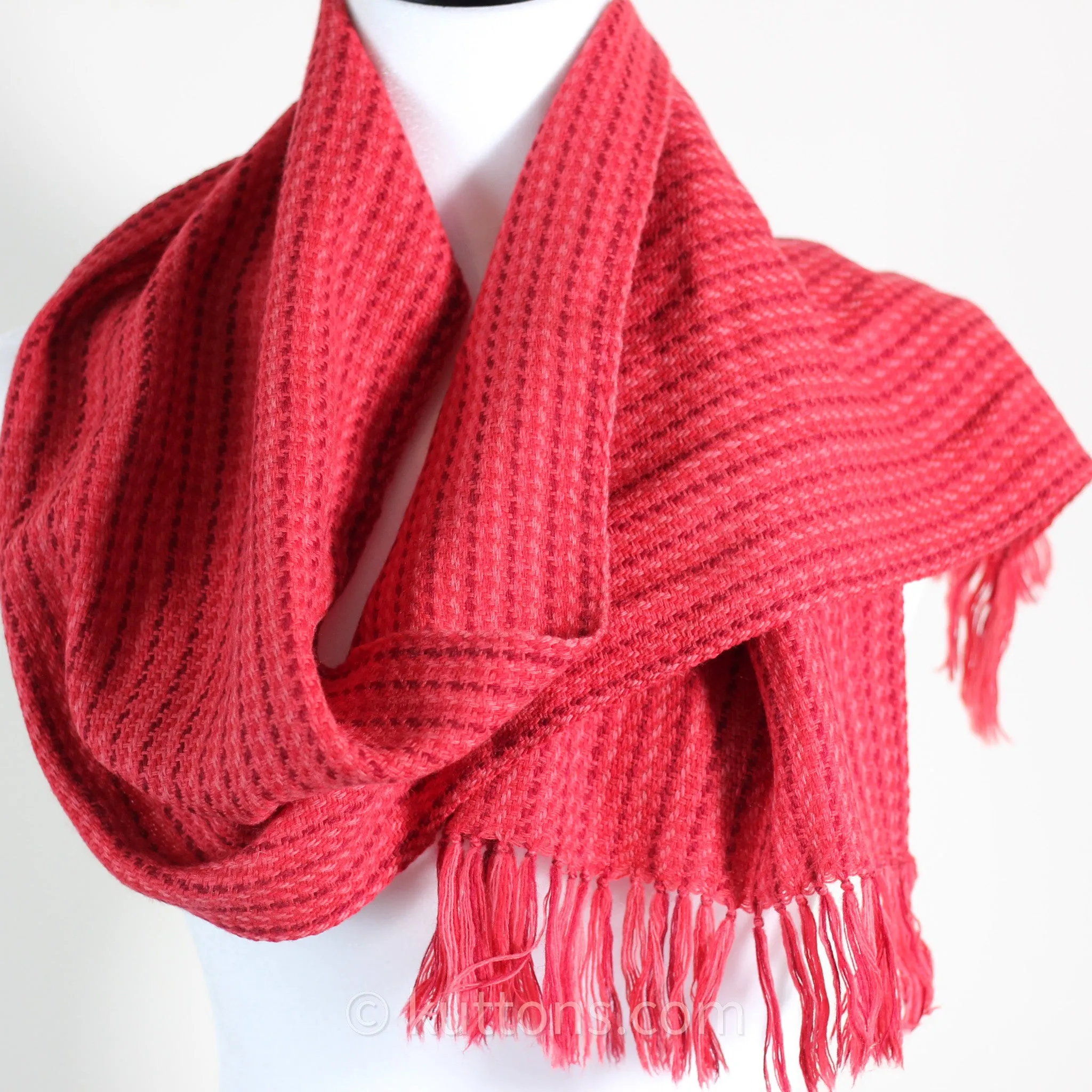 Handwoven Merino-Himalayan Wool Scarf - Naturally Dyed with Madder & Sappanwood | Red, 11"x52", Small