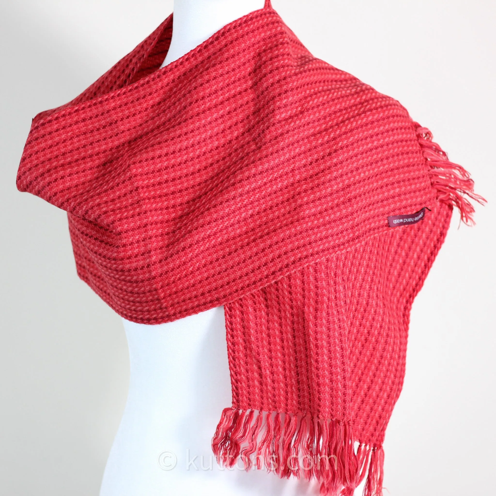 Handwoven Merino-Himalayan Wool Scarf - Naturally Dyed with Madder & Sappanwood | Red, 11"x52", Small