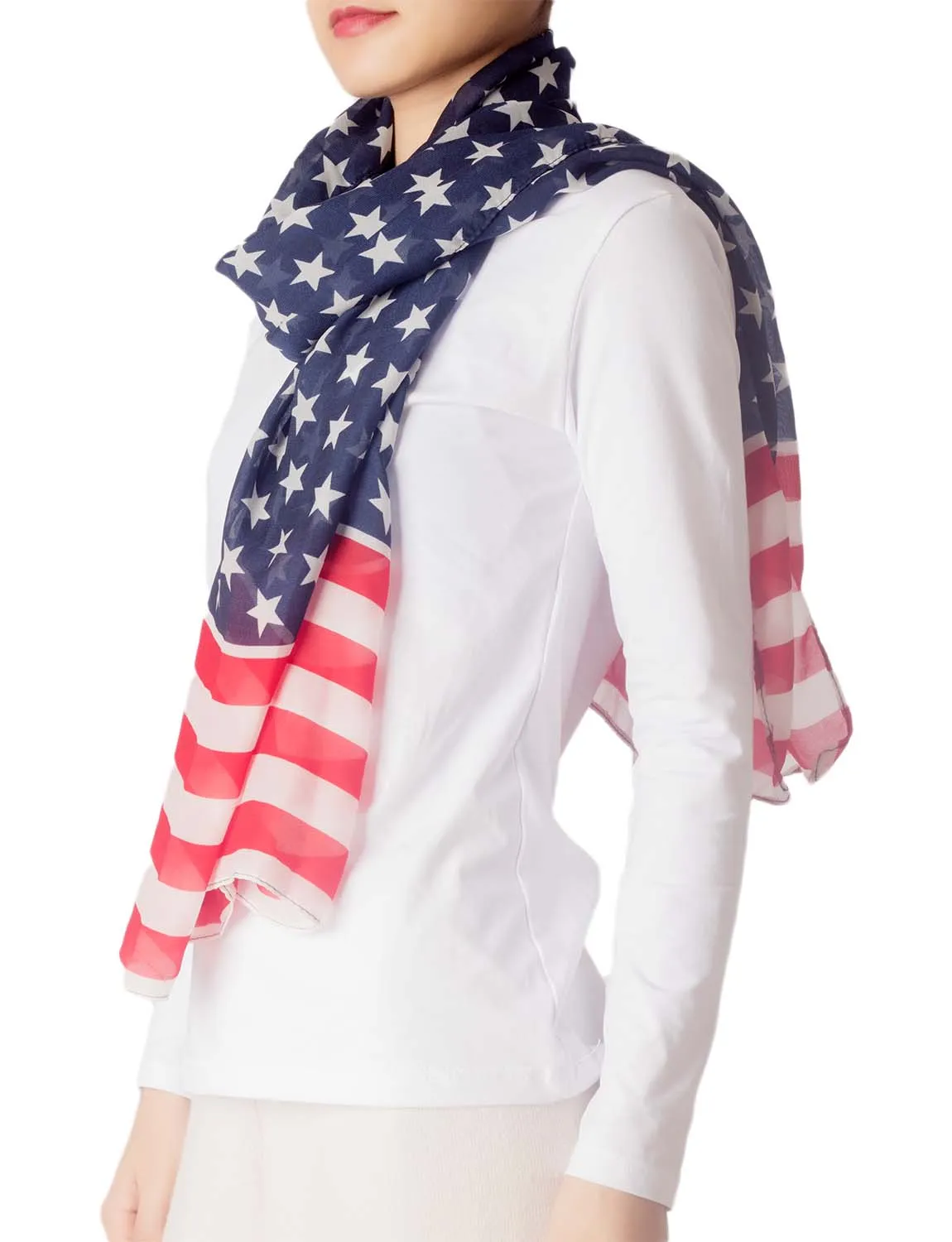 iB-iP Women's Usa American Flag Thin Lightweight Fashion Scarf