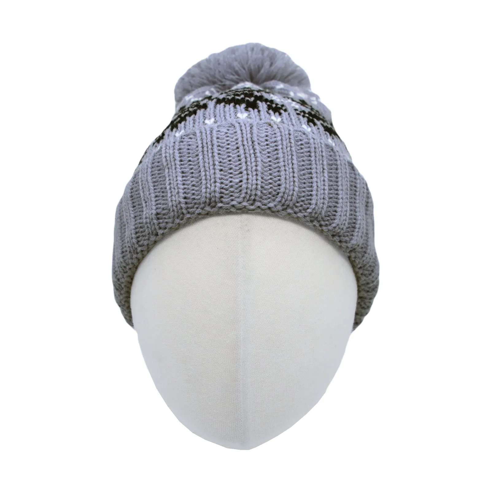 Knit Fair Isle Nordic Bobble Pom Beanie Hat JZP0026