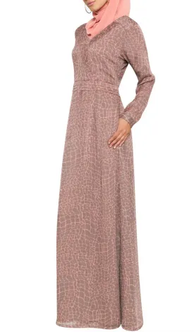 Kulus Abstract Print Chiffon Maxi Dress Abaya - Mocha - FINAL SALE