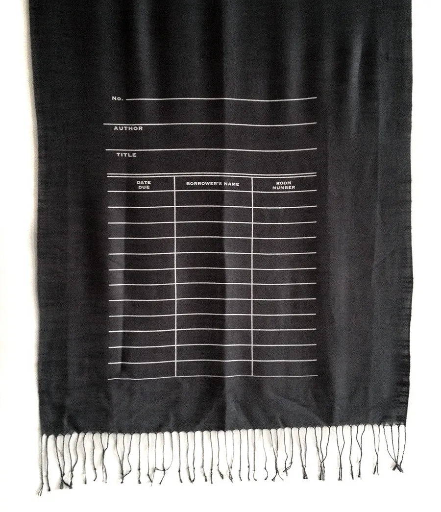 Library Date Due Card Scarf. Linen-weave pashmina