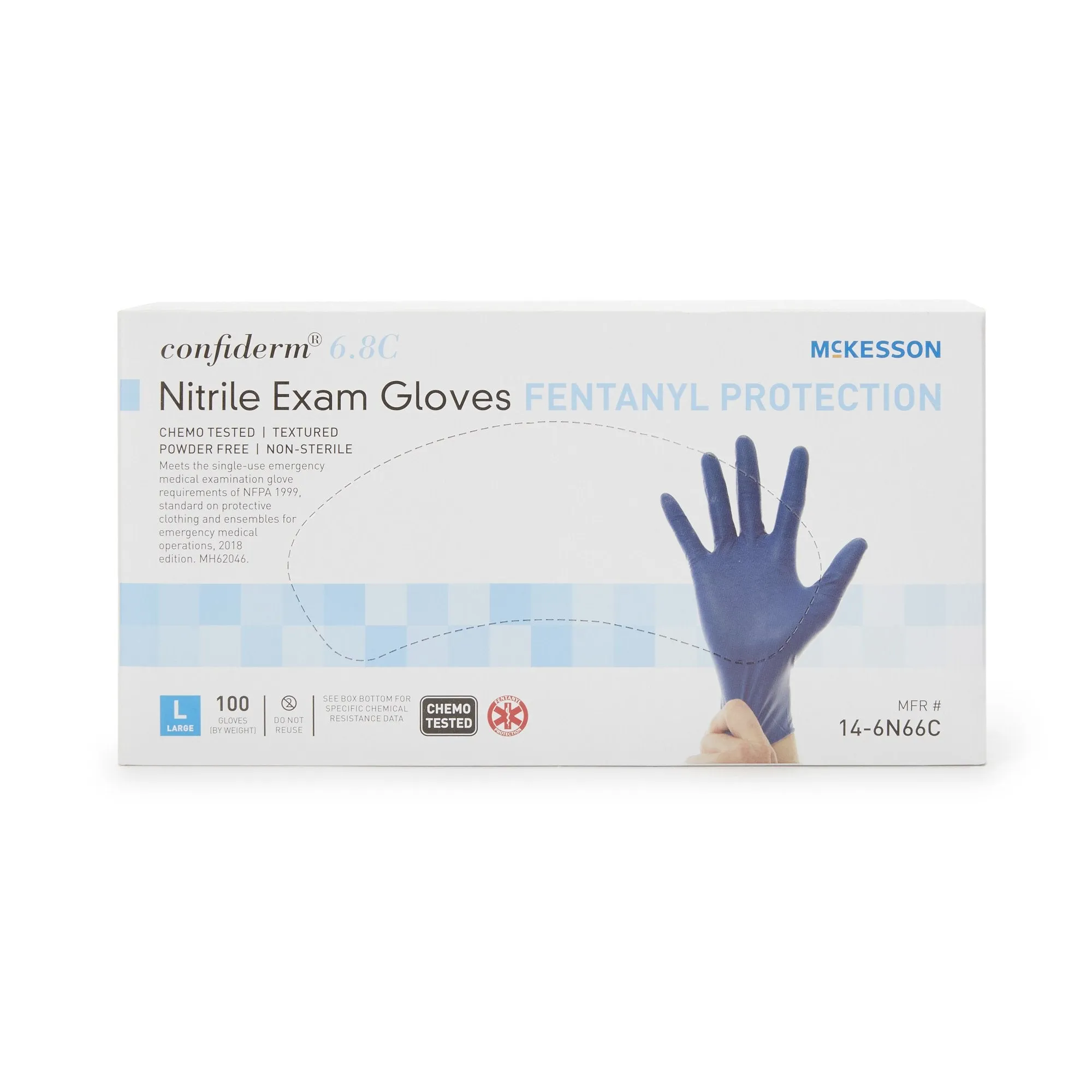 McKesson Confiderm® 6.8C Nitrile Exam Glove, with Fentanyl Protection, Large, Blue