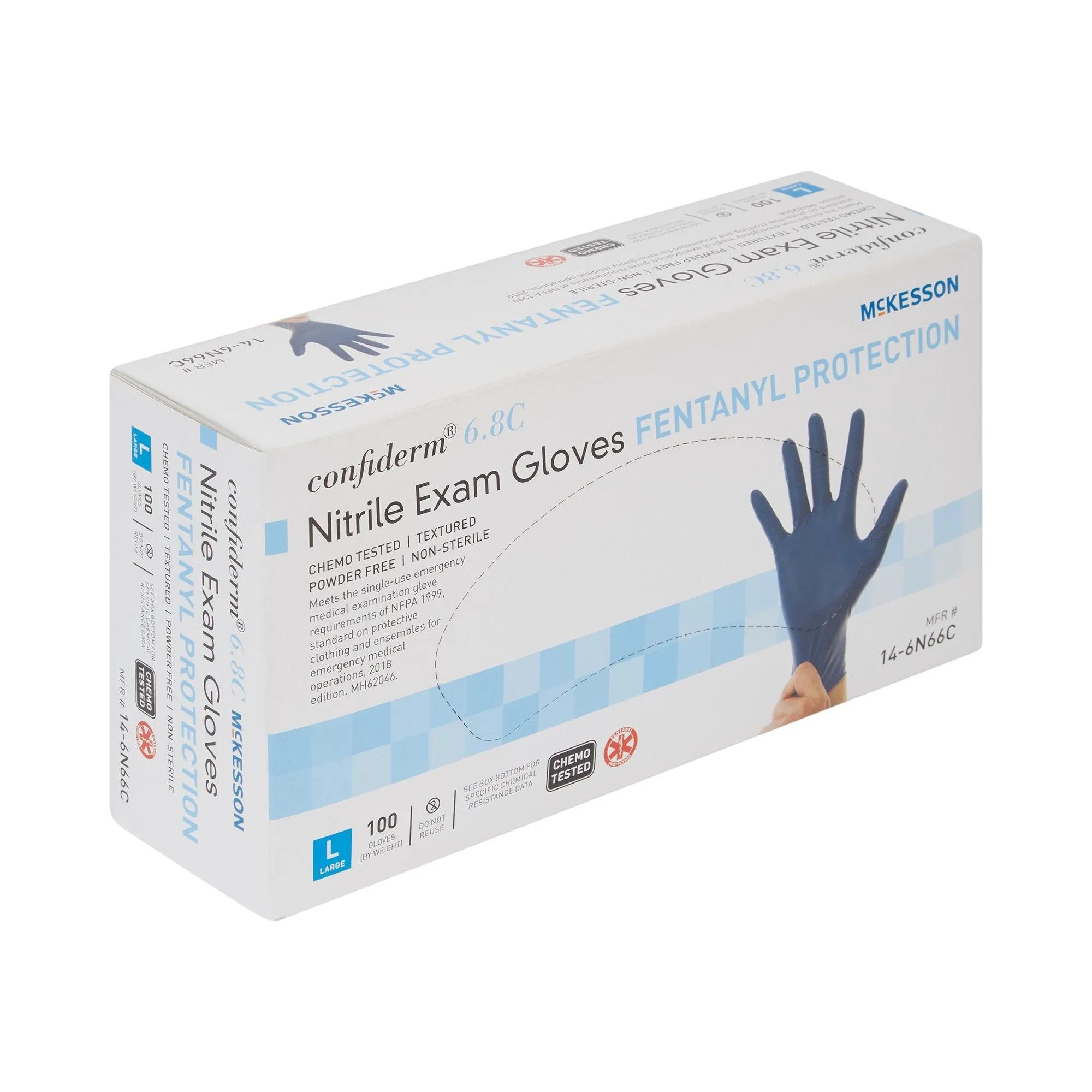 McKesson Confiderm® 6.8C Nitrile Exam Glove, with Fentanyl Protection, Large, Blue