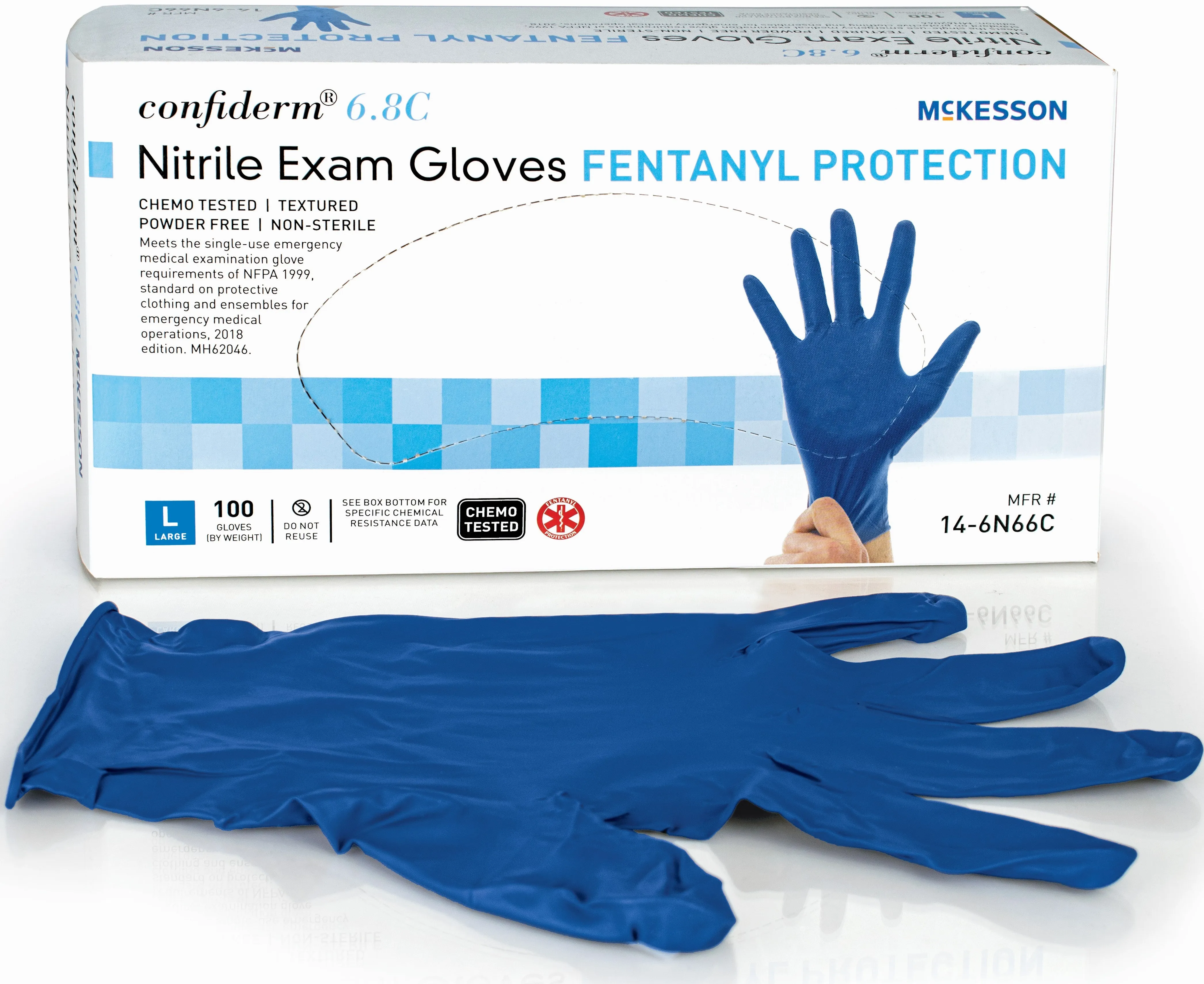 McKesson Confiderm® 6.8C Nitrile Exam Glove, with Fentanyl Protection, Large, Blue