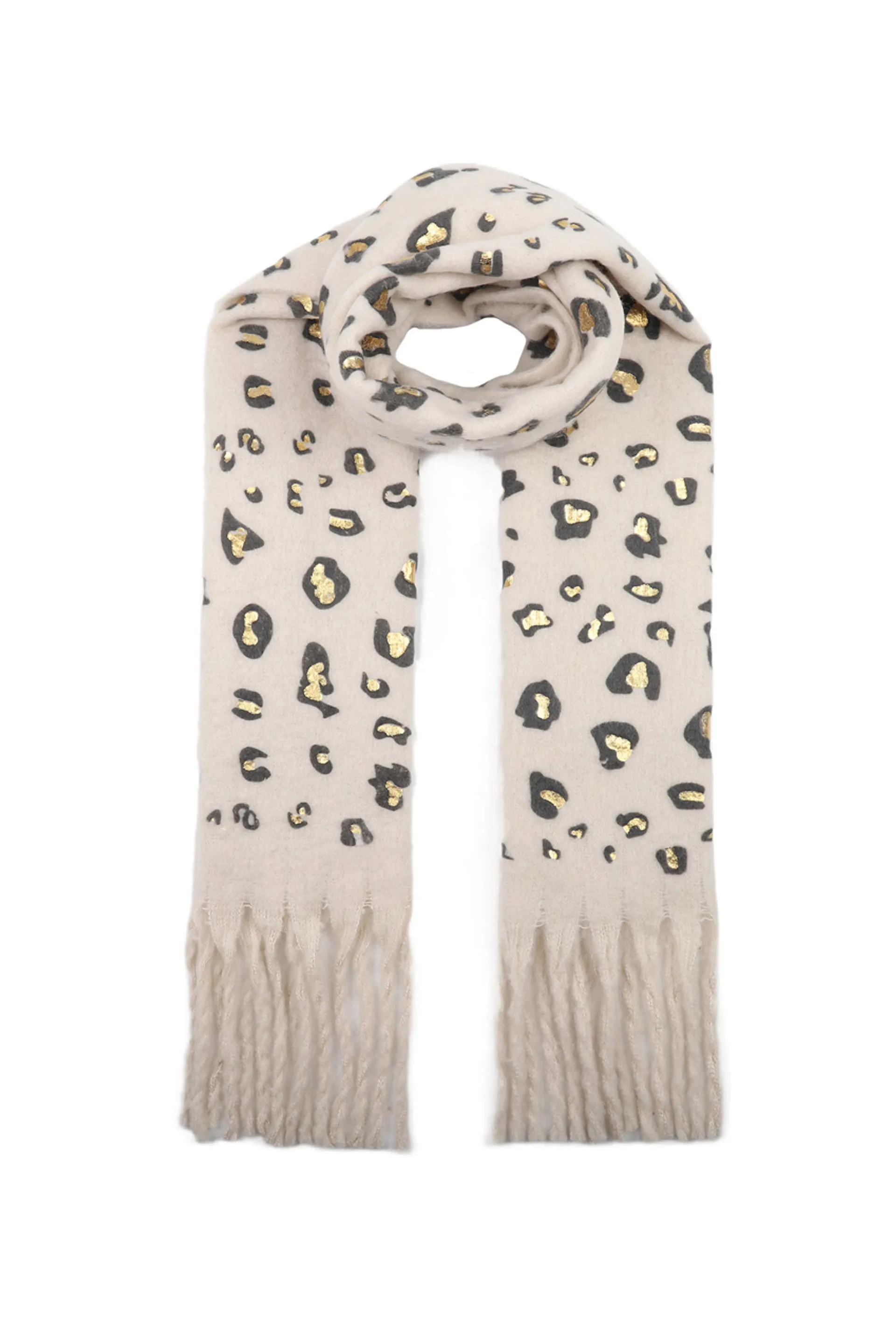 Metallic Leopard Print Tassel Scarf