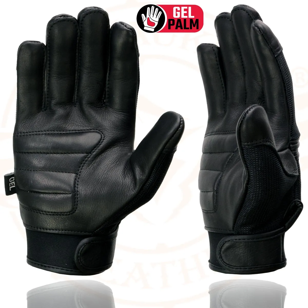 Milwaukee Leather MG7517 Men's Black Leather Mesh Gel Palm Motorcycle