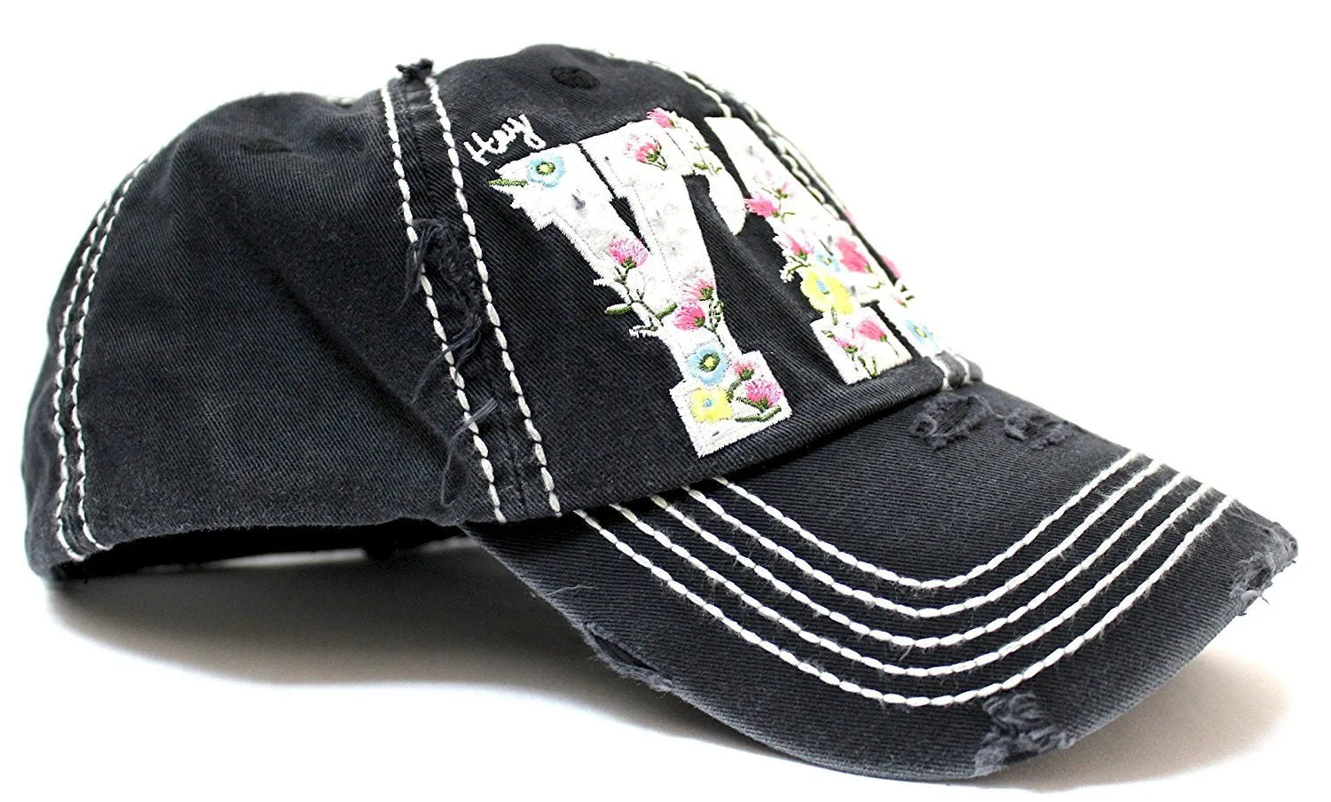 NEW! BLACK Floral "Y'all" Distressed, Adjustable Vintage Cap