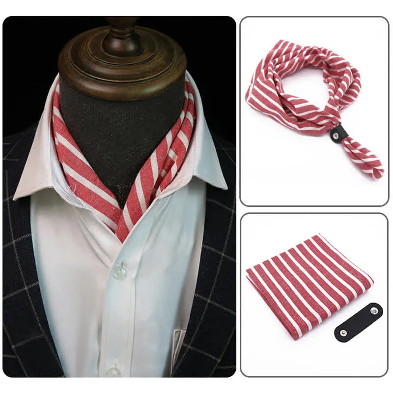 Pink & White Striped Square Scarf with Scarf Buckle