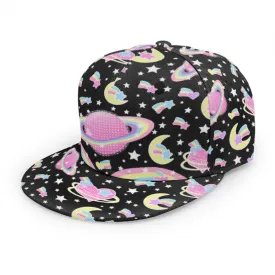 Saturn's Wish Black Baseball Cap With Flat Brim