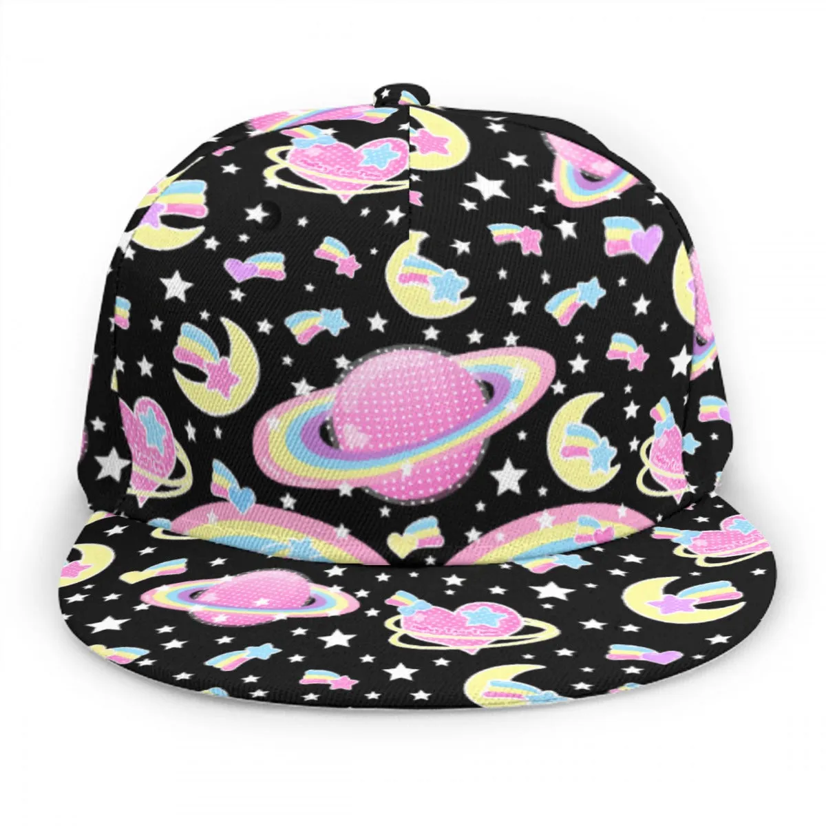 Saturn's Wish Black Baseball Cap With Flat Brim