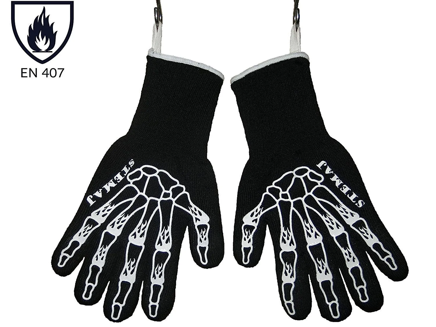 STEMAJ Heat Resistant Gloves 932F - BBQ Gloves - Grilling Gloves - Fire Resistant Gloves - Cut Resistant - for Cooking, BBQ, Oven, Fireplace - 5&quot; Cuff for Extra Forearm Protection (Skeleton)