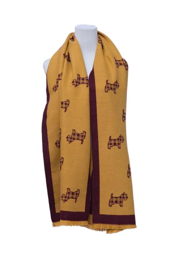 Supersoft Tartan Scotty Dog Scarf (Burgundy/Yellow)