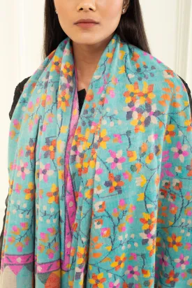 Talib-e-Misri Artic Blue Floral Kani Jamavar Pashmina Shawl