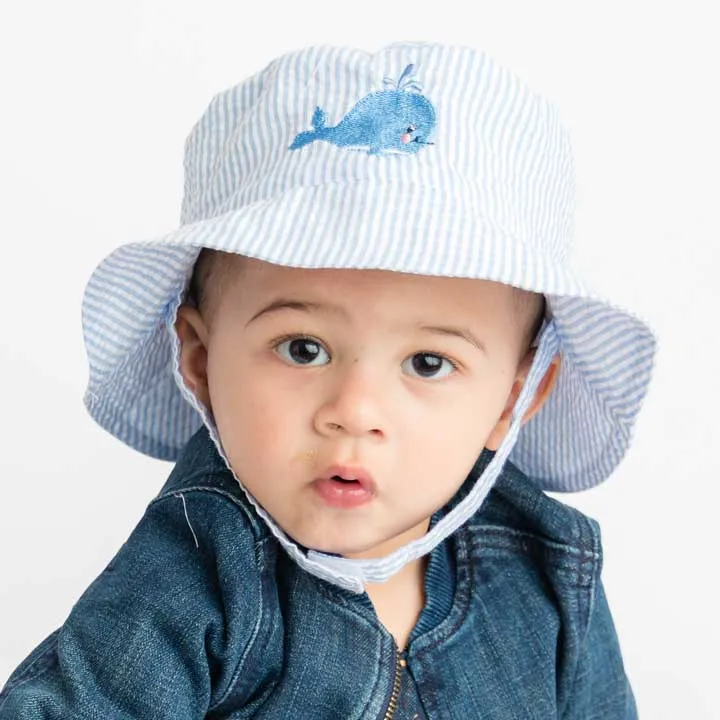 Whale Blue Seersucker UPF 25  Bucket Hat