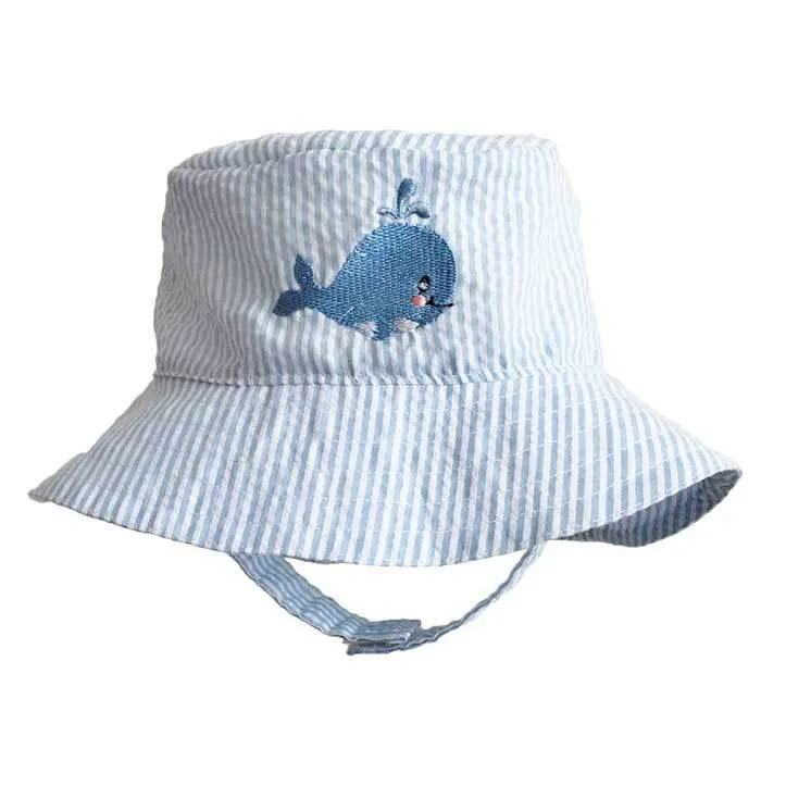 Whale Blue Seersucker UPF 25  Bucket Hat